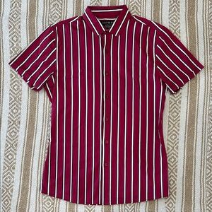 Topman Men's Maroon and White Striped Shirt
